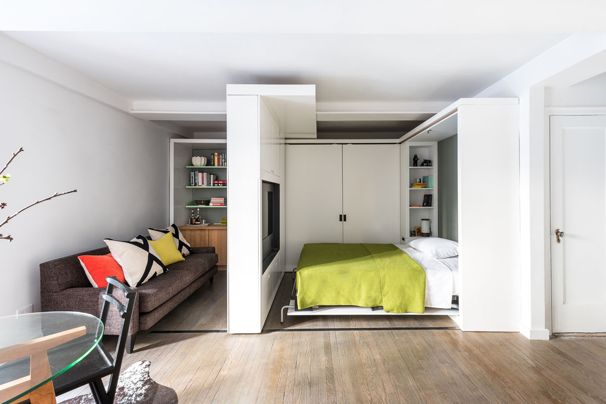 390 Square Foot Micro Apartment With Multifunctional Sliding Wall