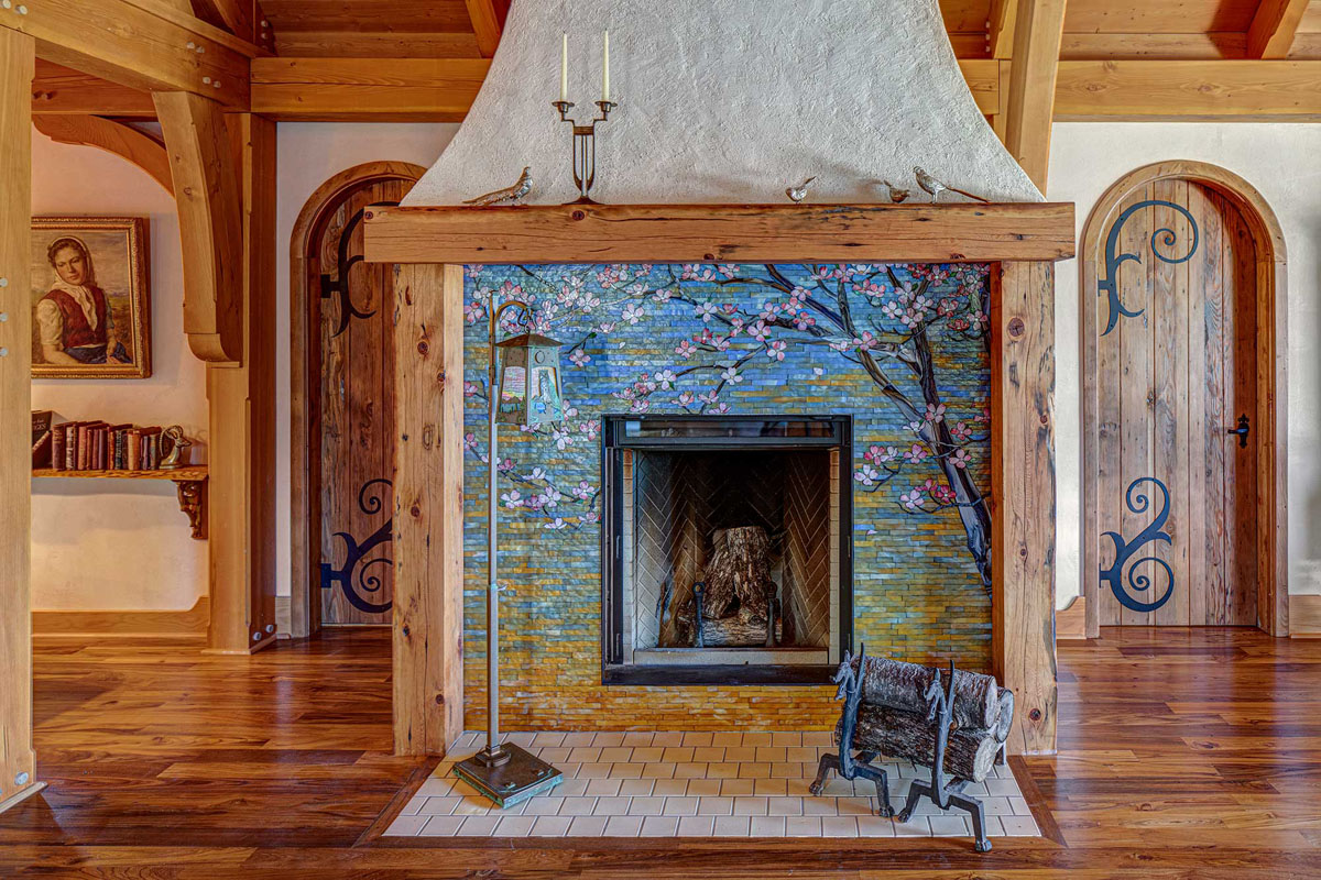 Country Style Living Room with Timber Fireplace