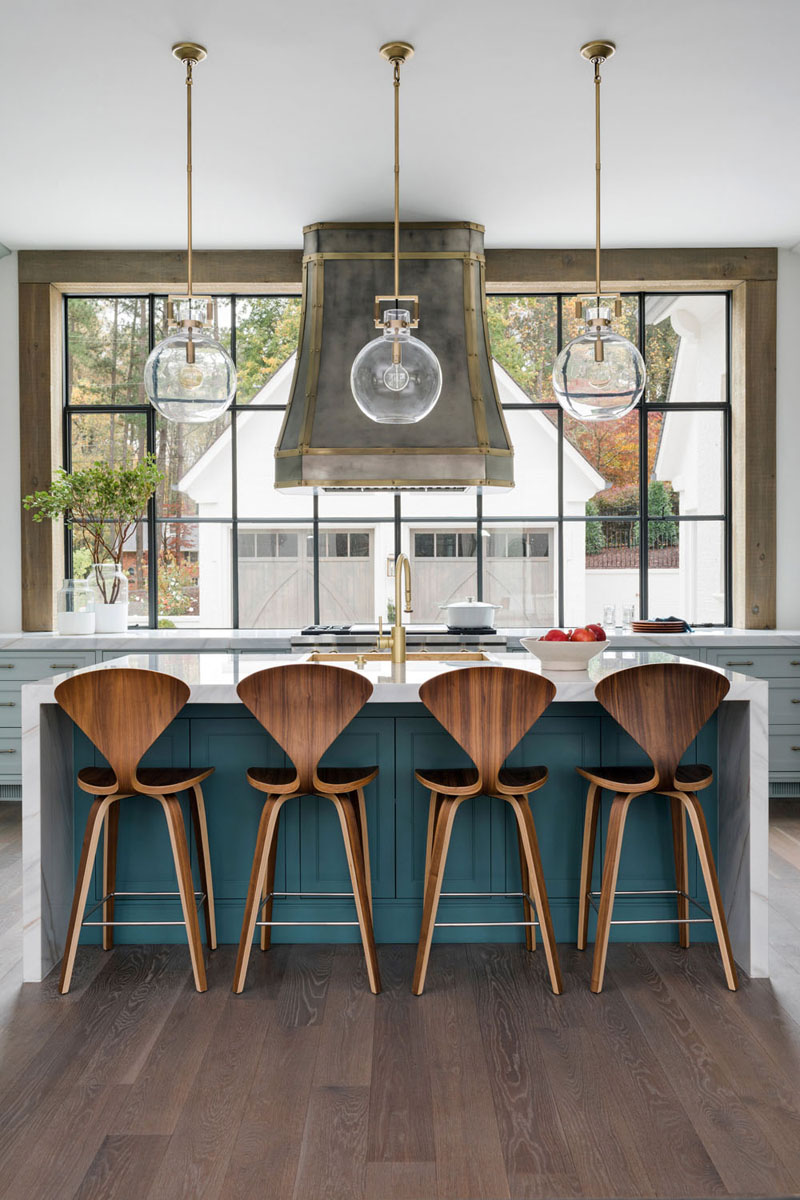 Modern Kitchen with Pale Blue Cabinetry