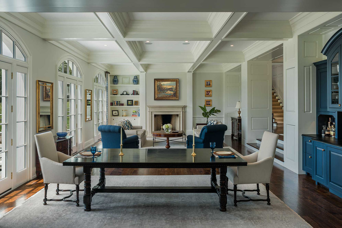 Timeless Great Room with Coffered Ceiling