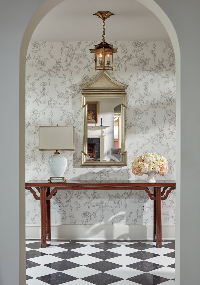 Foyer with checkered marble flooring