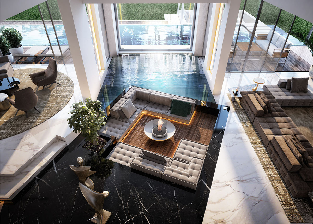 Contemporary Luxury Home Open Plan High Ceiling Living Room Pool 1 