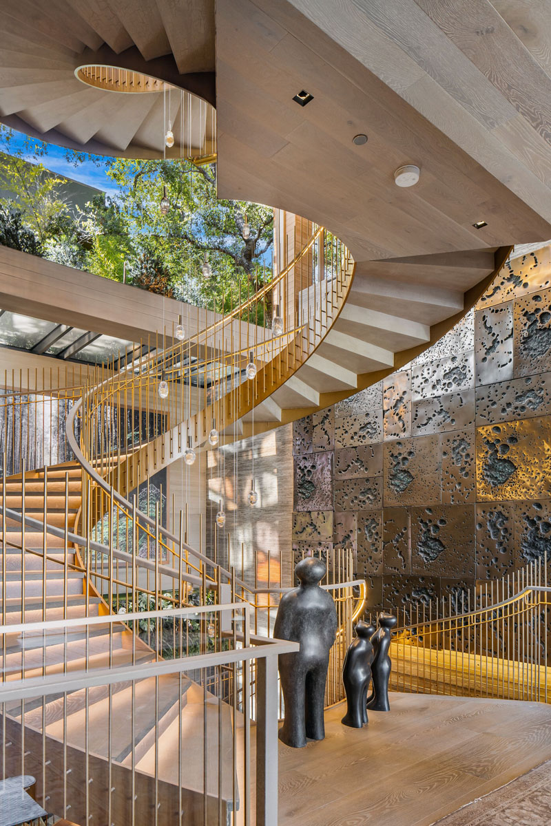 Four-Story Bronze-Finished Spiral Staircase