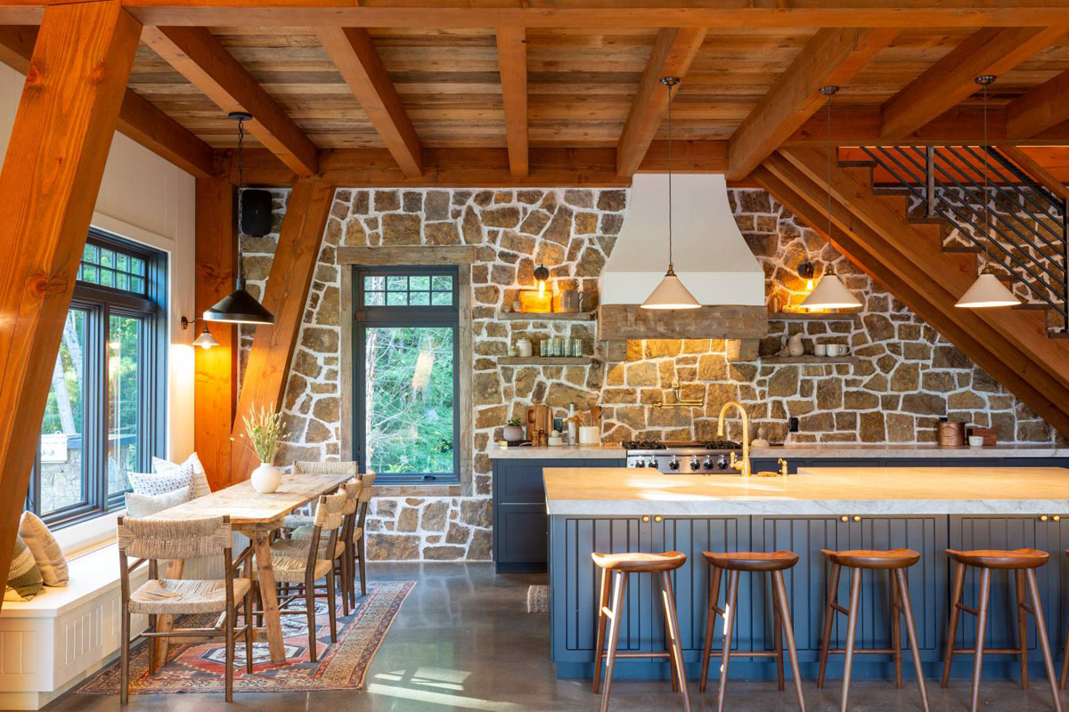 Country Kitchen with Fieldstone Wall