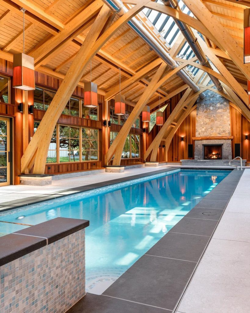 Luxury Indoor Swimming Pool with Vaulted Cathedral Ceiling