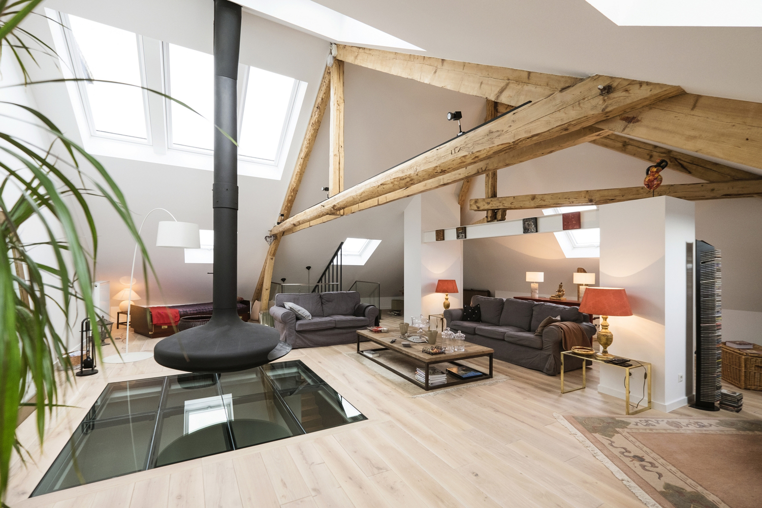 Contemporary Renovated House In Luxembourg With Open Attic Living Room 