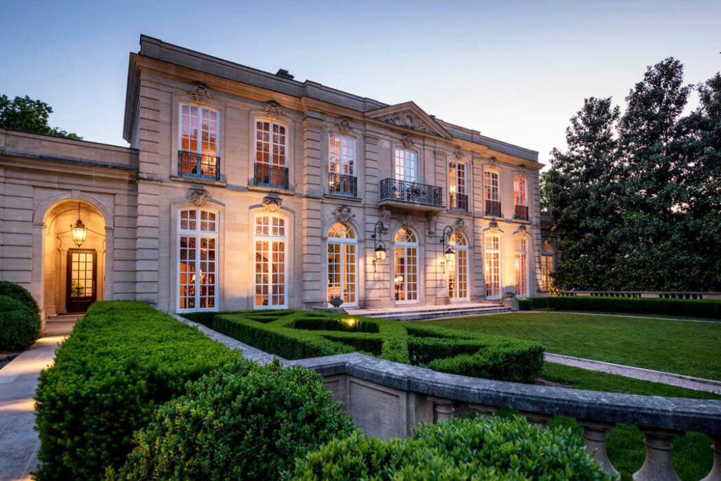 Neoclassical Mansion Surrounded by Beautifully Manicured Gardens