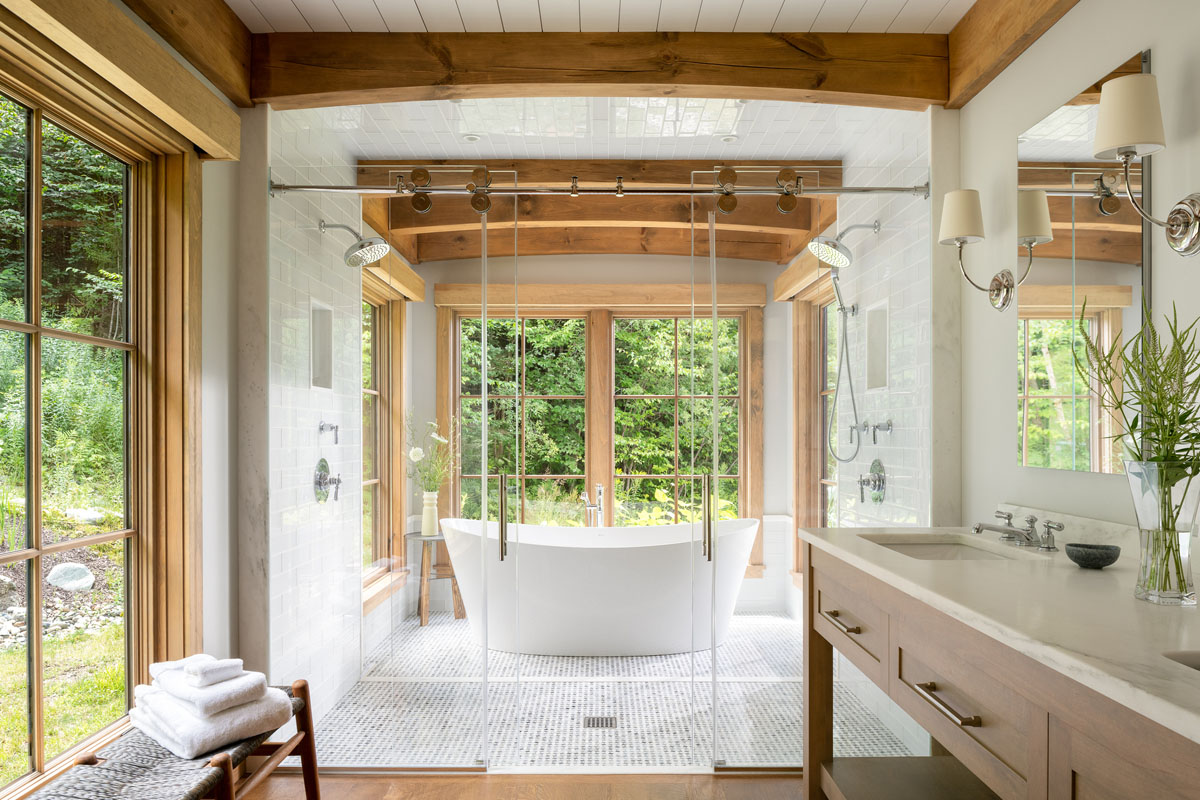 Luxury Glass Bathroom with Glass Barn Door Entry