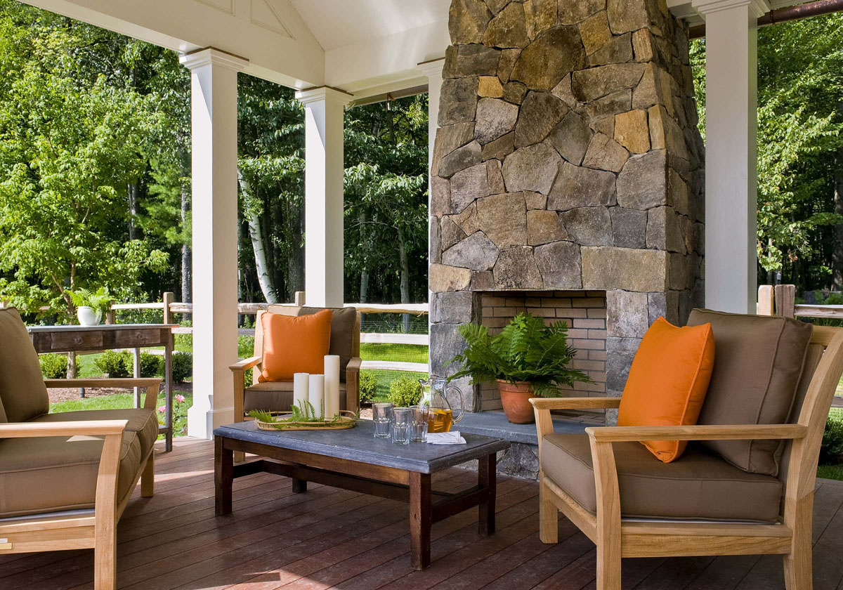 Covered Patio with Stone Fireplace