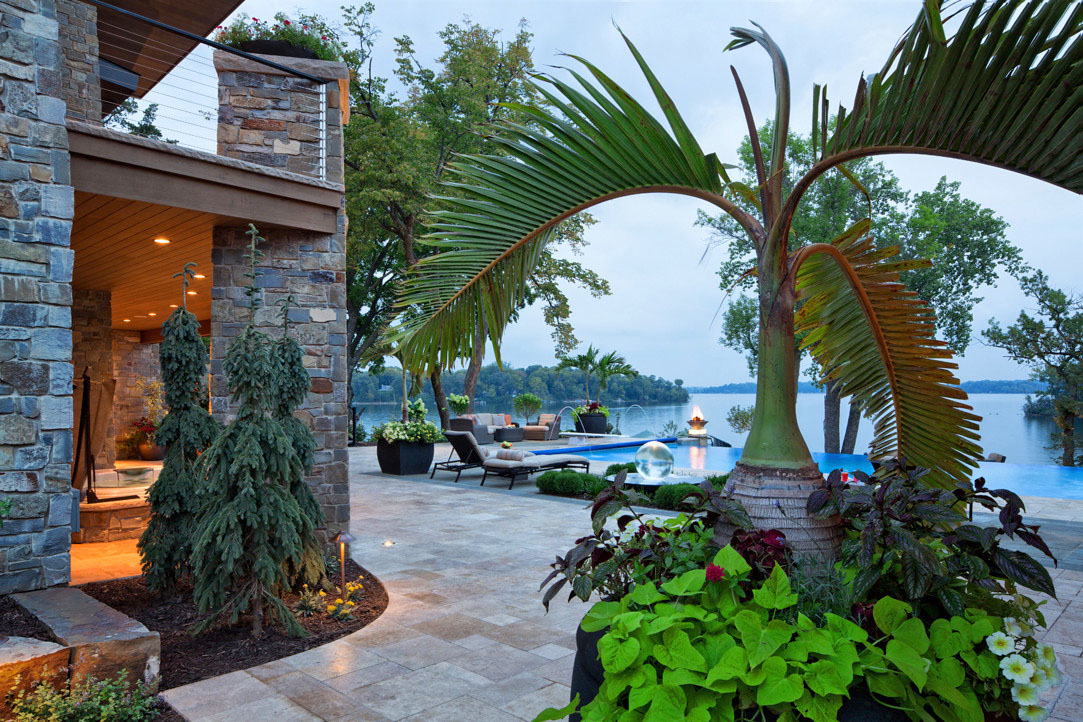 Tropical Style Waterfront Pool Backyard