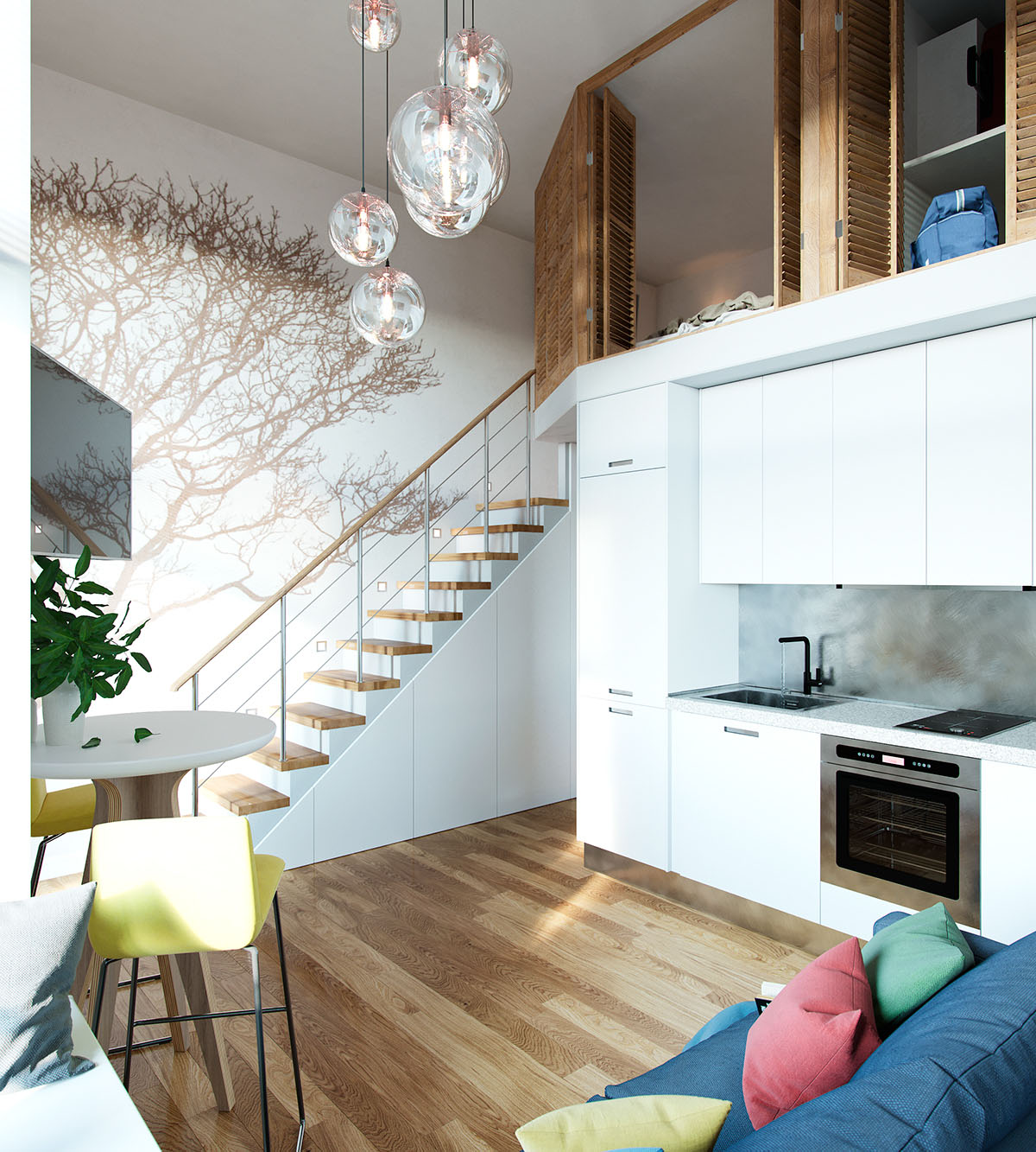 Small Studio Apartment In Moscow With Loft Bedroom | iDesignArch ...