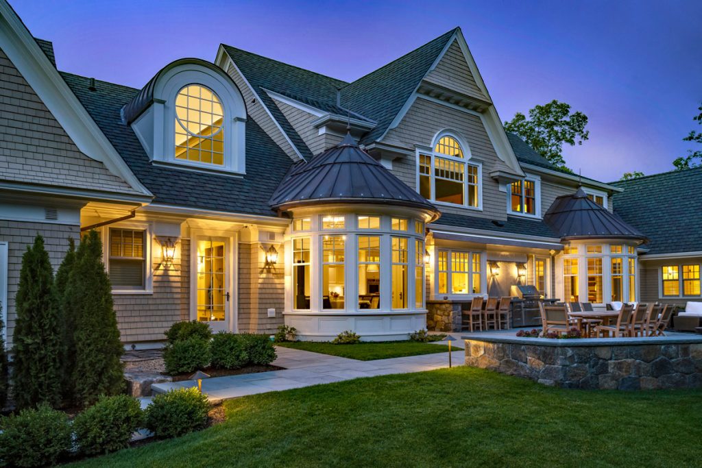 Classic Shingle and Stone House with Traditional Architecture