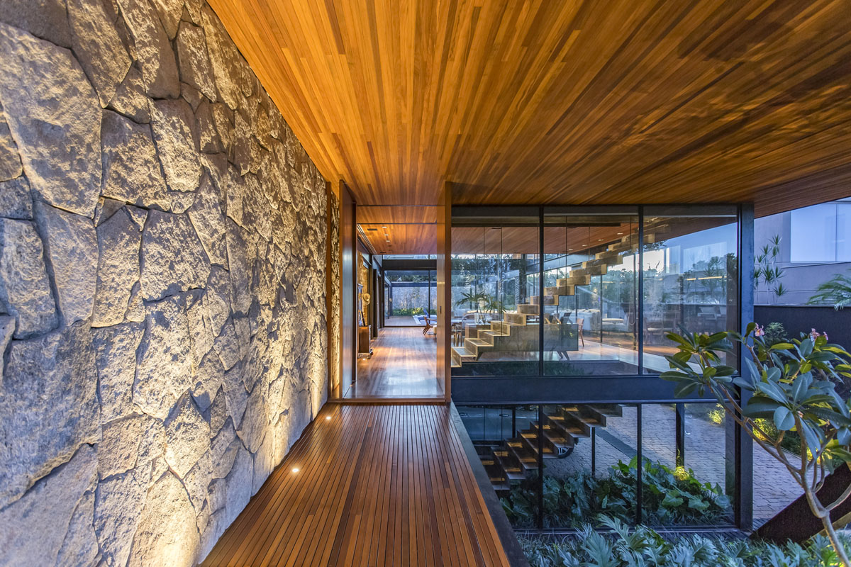 Stones Walls Wood Glass Metal Modern House Brazil1 Idesignarch Interior Design